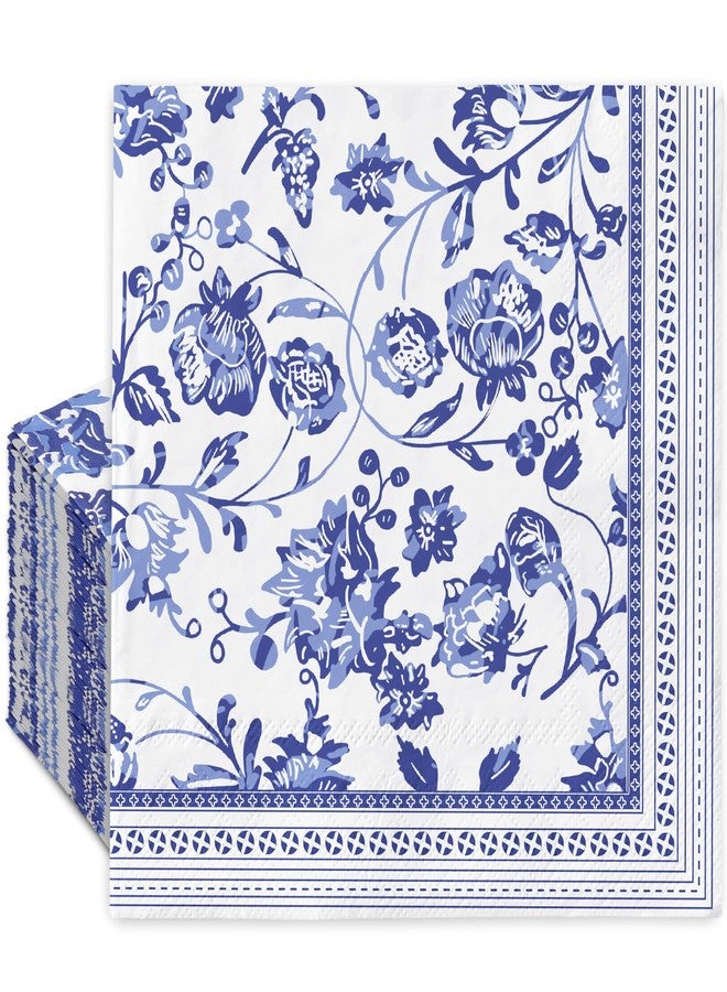 JarThenaAMCS مناديل غداء JarThenaAMCS زرقاء وبيضاء مزينة بنقوش زهور، 50 قطعة، ورقية للاستخدام مرة واحدة، بنمط زهور صيني، مناسبة للحلويات والوجبات الخفيفة، مثالية لحفلات عيد الحب، وحفلات الزفاف، وأعياد الميلاد، وبوفيهات الحفلات. - Image 1